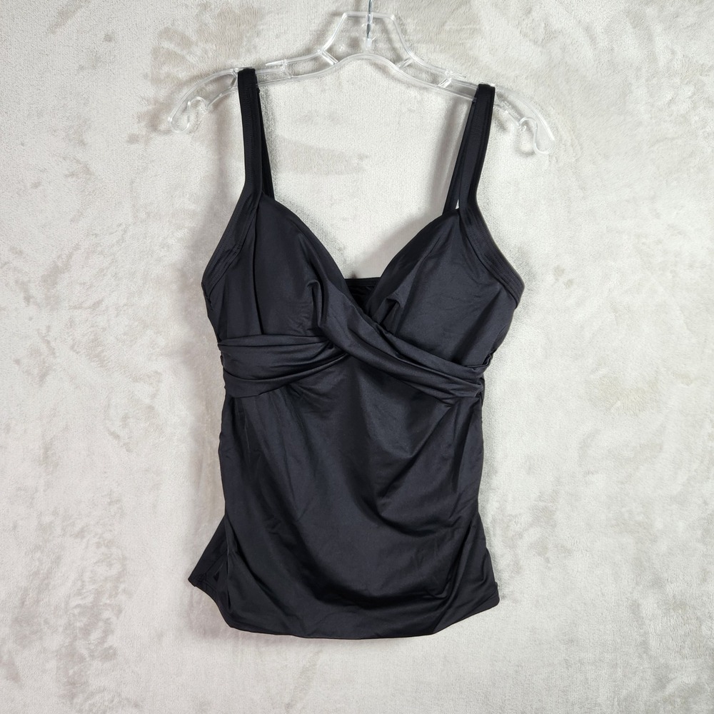 Lands End Swim Top Womens 8 Black Wrap Front Tankini‎ Swimwear Beach A572787
